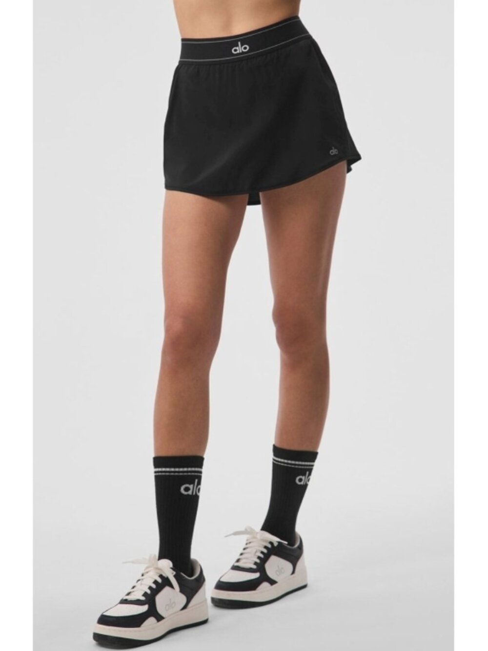 Alo Match Point Tennis Skirt Black Athletic Active Shorts Sports Mini Skort M - Picture 2 of 15
